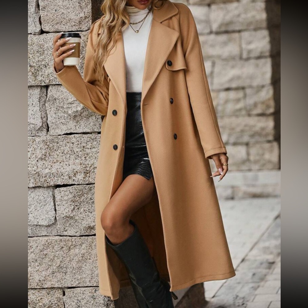 Tan double breasted belted trench coat - Picture 7 of 7